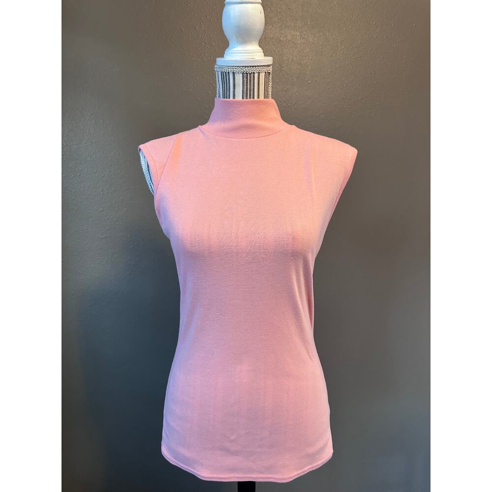Outback Red Pink Sleeveless Mock Neck Top | Fitted Stretch Knit Size L